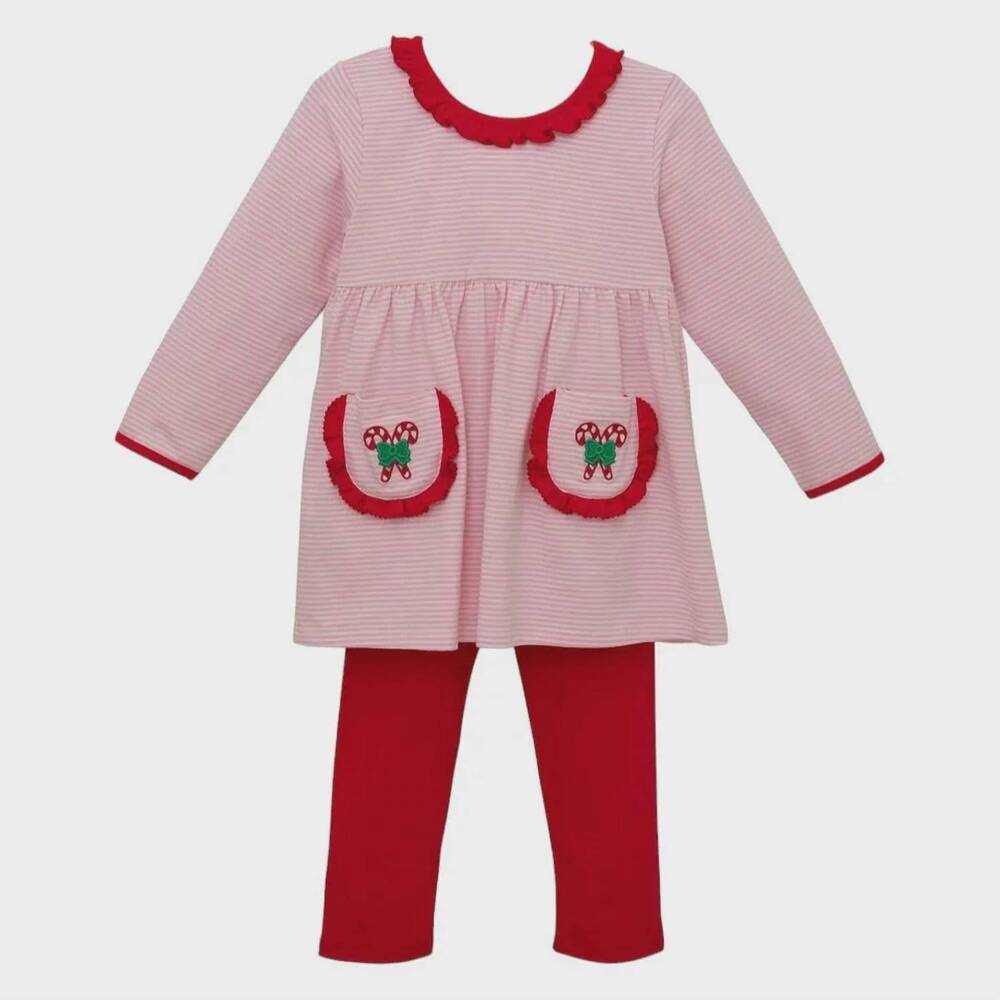 NEW TROTTER STREET KIDS girl's candy cane ruffle pant set in pink